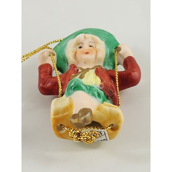 Midwest Ornament Young Girl Sitting On Swing Bisque Swinger 3" Porcelain 80's - Picture 7 of 10